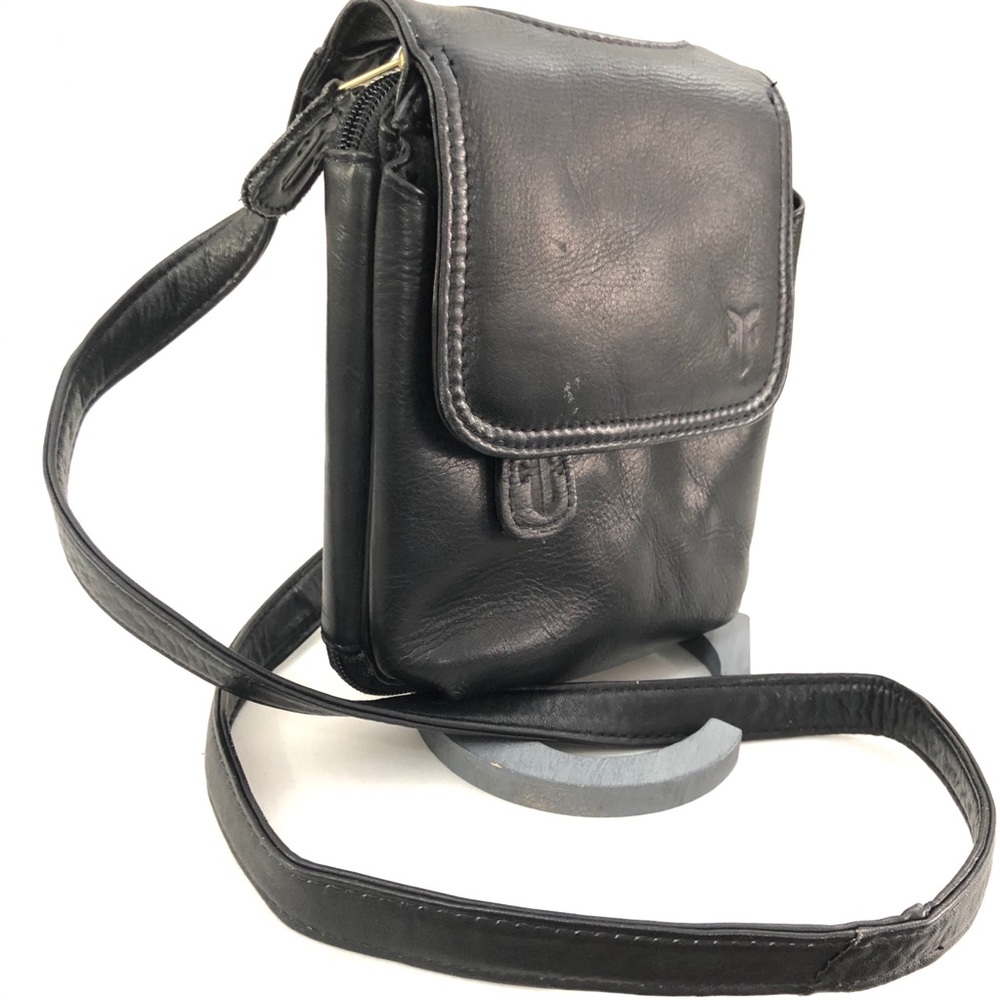 FRYE Black Leather Organizer Crossbody Shoulder Bag